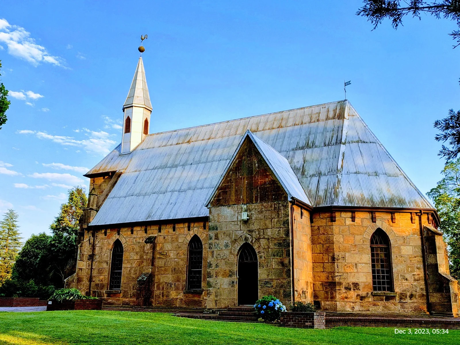 The stone church from the garden side